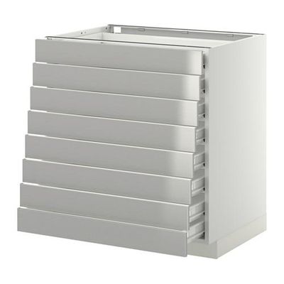 МЕТОД / ФОРВАРА Наполн шкаф 8 фронт/8 низк ящиков - 80x60 см, Гревста нержавеющ сталь, белый МЕТОД / ФОРВАРА Наполн шкаф 8 фронт/8 низк ящиков - 80x60 см, Гревста нержавеющ сталь, белый