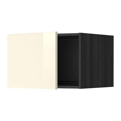 МЕТОД Верх шкаф на холодильн/морозильн - 60x40 см, Рингульт глянцевый кремовый, под дерево черный