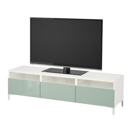БЕСТО Тумба д/ТВ с ящиками - белый/Сельсвикен глянцевый/серо-зеленый светлый, направляющие ящика, плавно закр БЕСТО Тумба д/ТВ с ящиками - белый/Сельсвикен глянцевый/серо-зеленый светлый, направляющие ящика, плавно закр
