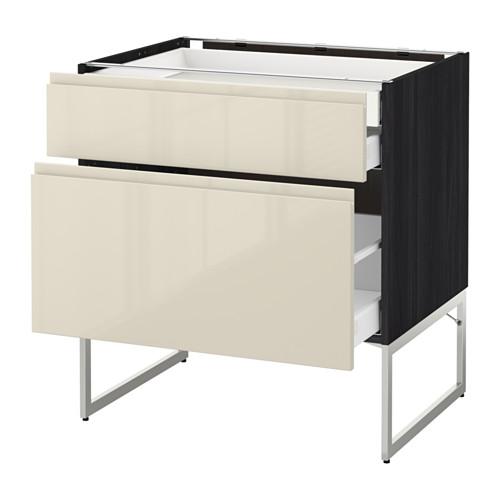 МЕТОД / МАКСИМЕРА Напольн шкаф 2фронт пнл/2низ/1вс ящ - под дерево черный, Воксторп глянцевый светло-бежевый, 80x60x60 см МЕТОД / МАКСИМЕРА Напольн шкаф 2фронт пнл/2низ/1вс ящ - под дерево черный, Воксторп глянцевый светло-бежевый, 80x60x60 см