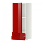 МЕТОД / МАКСИМЕРА Навесной шкаф с дверцей/2 ящика - 40x100 см, Рингульт глянцевый красный, белый