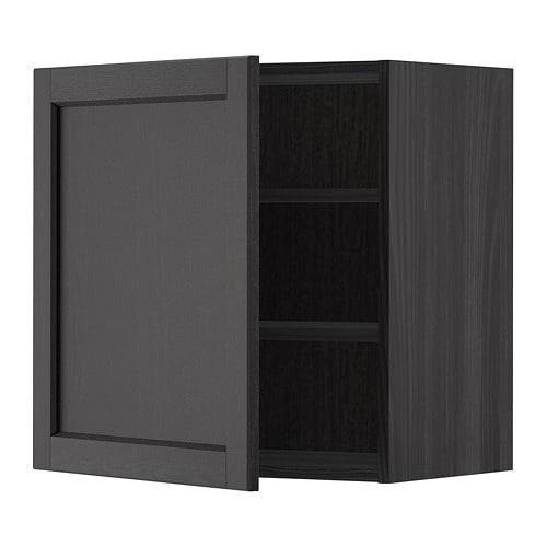 МЕТОД Шкаф навесной с полкой - под дерево черный, Лерх черная морилка, 60x60 см МЕТОД Шкаф навесной с полкой - под дерево черный, Лерх черная морилка, 60x60 см