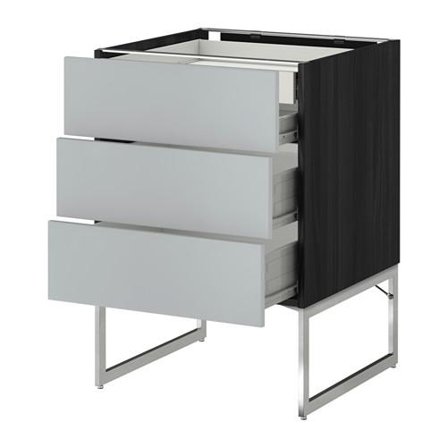 МЕТОД / ФОРВАРА Напольн шкаф 3фронт пнл/2низ/2ср ящ - 60x60x60 см, Веддинге серый, под дерево черный МЕТОД / ФОРВАРА Напольн шкаф 3фронт пнл/2низ/2ср ящ - 60x60x60 см, Веддинге серый, под дерево черный