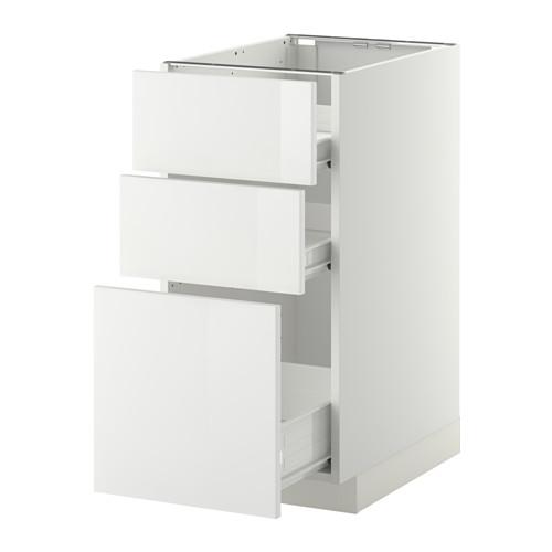 МЕТОД / ФОРВАРА Напольн шкаф 3фрнт пнл/2низк/1ср ящ - белый, Рингульт глянцевый белый, 40x60 см