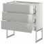 МЕТОД / МАКСИМЕРА Напольн шкаф 3фронт пнл/2низ/2ср ящ - белый, Гревста нержавеющ сталь, 80x37x60 см