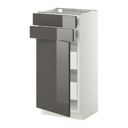 МЕТОД / ФОРВАРА Нплн шк двр/2фрнт/2нзк/2срд ящ - белый, Рингульт глянцевый серый, 40x37 см