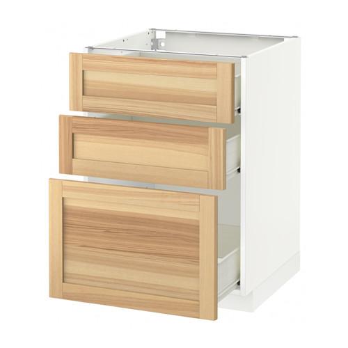 МЕТОД / ФОРВАРА Напольный шкаф с 3 ящиками - белый, Торхэмн естественный ясень, 60x60 см