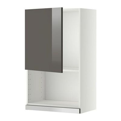 МЕТОД Навесной шкаф для СВЧ-печи - 60x100 см, Рингульт глянцевый серый, белый