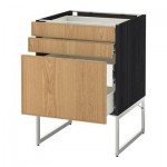 МЕТОД / ФОРВАРА Напольн шкаф 3фронт пнл/2низ/2ср ящ - 60x60x60 см, Экестад дуб, под дерево черный
