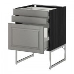 МЕТОД / ФОРВАРА Напольн шкаф 3фронт пнл/2низ/2ср ящ - 60x60x60 см, Будбин серый, под дерево черный МЕТОД / ФОРВАРА Напольн шкаф 3фронт пнл/2низ/2ср ящ - 60x60x60 см, Будбин серый, под дерево черный