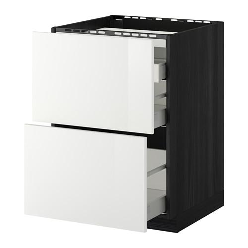 МЕТОД / МАКСИМЕРА Напольн шкаф/2 фронт пнл/3 ящика - под дерево черный, Рингульт глянцевый белый, 60x60 см МЕТОД / МАКСИМЕРА Напольн шкаф/2 фронт пнл/3 ящика - под дерево черный, Рингульт глянцевый белый, 60x60 см