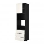 МЕТОД / МАКСИМЕРА Высок шкаф д/духовки/СВЧ/дверца/3ящ - под дерево черный, Веддинге белый, 60x60x220 см