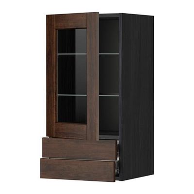 МЕТОД / ФОРВАРА Навесной шкаф/стекл дверца/2 ящика - 40x80 см, Эдсерум под дерево коричневый, под дерево черный МЕТОД / ФОРВАРА Навесной шкаф/стекл дверца/2 ящика - 40x80 см, Эдсерум под дерево коричневый, под дерево черный