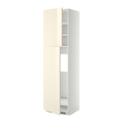 МЕТОД Высокий шкаф д/холодильника/2дверцы - 60x60x220 см, Рингульт глянцевый кремовый, белый