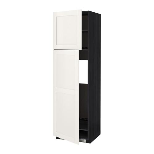 МЕТОД Высокий шкаф д/холодильника/2дверцы - под дерево черный, Сэведаль белый, 60x60x200 см
