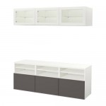 БЕСТО Шкаф для ТВ, комбин/стеклян дверцы - белый Грундсвикен/темно-серый прозрачное стекло, направляющие ящика, плавно закр БЕСТО Шкаф для ТВ, комбин/стеклян дверцы - белый Грундсвикен/темно-серый прозрачное стекло, направляющие ящика, плавно закр