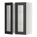 МЕТОД Навесной шкаф с полками/2 стекл дв - 60x80 см, Лаксарби черно-коричневый, белый