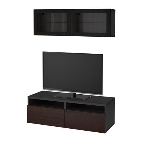 БЕСТО Шкаф для ТВ, комбин/стеклян дверцы - черно-коричневый/Инвикен черно-коричневый прозрачное стекло, направляющие ящика,нажимные БЕСТО Шкаф для ТВ, комбин/стеклян дверцы - черно-коричневый/Инвикен черно-коричневый прозрачное стекло, направляющие ящика,нажимные