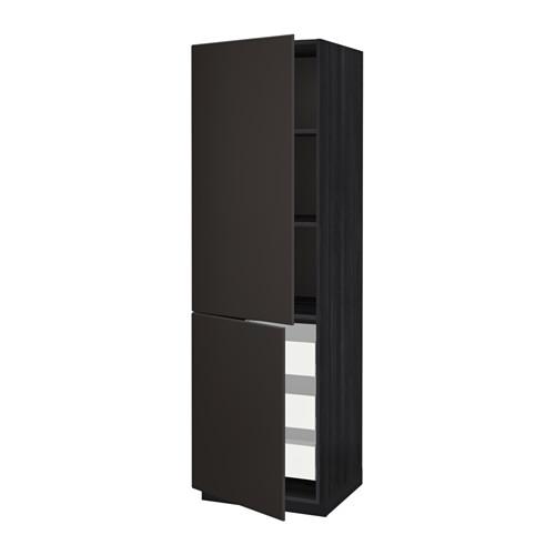 МЕТОД / МАКСИМЕРА Высокий шкаф+полки/3 ящика/2 дверцы - под дерево черный, Кунгсбакка антрацит, 60x60x200 см МЕТОД / МАКСИМЕРА Высокий шкаф+полки/3 ящика/2 дверцы - под дерево черный, Кунгсбакка антрацит, 60x60x200 см