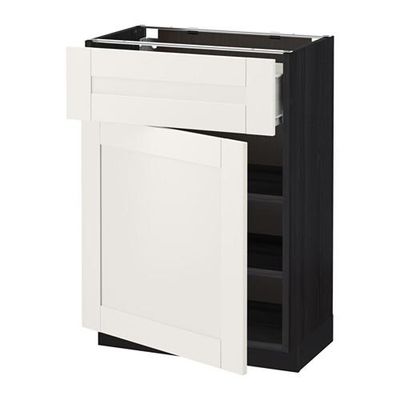 МЕТОД / ФОРВАРА Напольный шкаф с ящиком/дверью - 60x37 см, Сэведаль белый, под дерево черный МЕТОД / ФОРВАРА Напольный шкаф с ящиком/дверью - 60x37 см, Сэведаль белый, под дерево черный