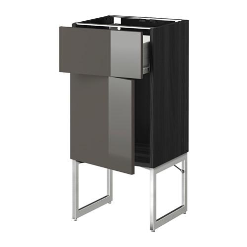 МЕТОД / ФОРВАРА Напольный шкаф с ящиком/дверью - 40x37x60 см, Рингульт глянцевый серый, под дерево черный МЕТОД / ФОРВАРА Напольный шкаф с ящиком/дверью - 40x37x60 см, Рингульт глянцевый серый, под дерево черный