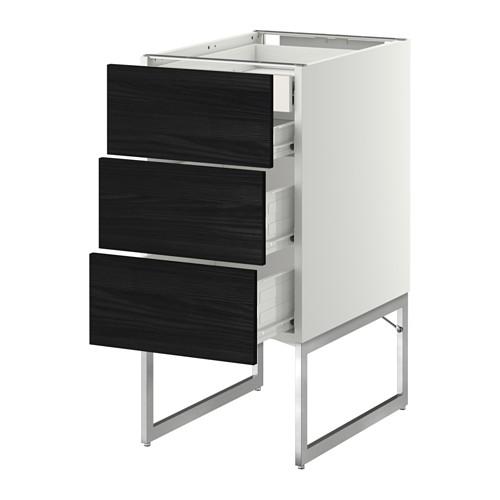 МЕТОД / ФОРВАРА Напольн шкаф 3фронт пнл/2низ/2ср ящ - 40x60x60 см, Тингсрид под дерево черный, белый