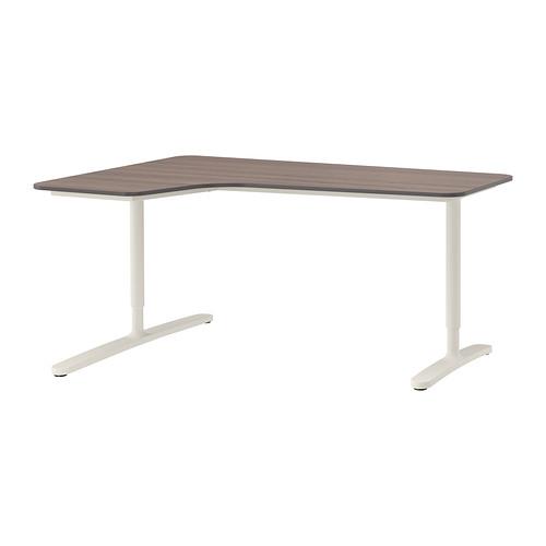 БЕКАНТ Углов письм стол левый - серый/белый