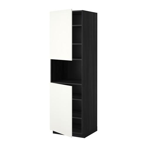 МЕТОД Выс шкаф д/СВЧ/2 дверцы/полки - под дерево черный, Хэггеби белый, 60x60x200 см
