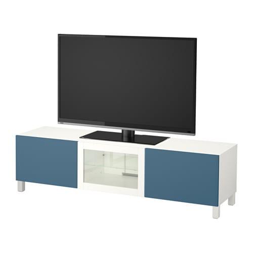 БЕСТО Тумба под ТВ с ящиками и дверцей - белый Вальвикен/темно-синий прозрачное стекло, направляющие ящика, плавно закр БЕСТО Тумба под ТВ с ящиками и дверцей - белый Вальвикен/темно-синий прозрачное стекло, направляющие ящика, плавно закр
