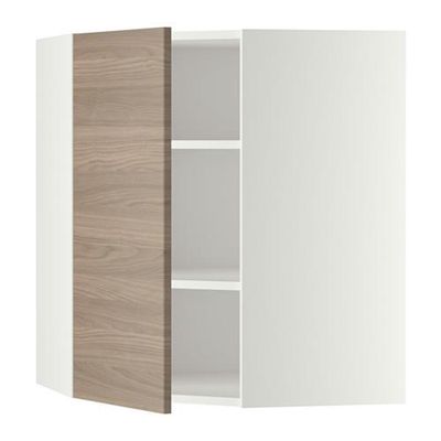 МЕТОД Угловой навесной шкаф с полками - 68x80 см, Брокхульт под грецкий орех светло-серый, белый