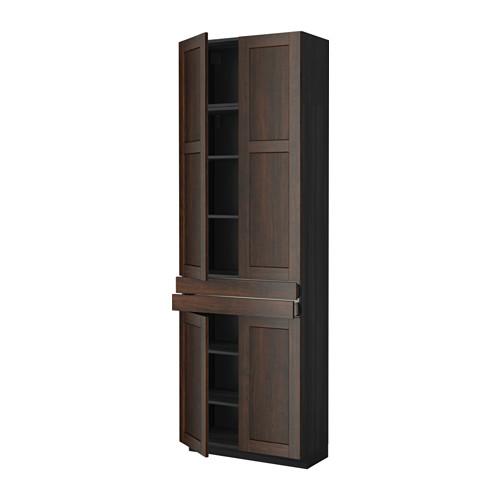 МЕТОД / МАКСИМЕРА Высокий шкаф+полки/2 ящика/4 дверцы - под дерево черный, Эдсерум под дерево коричневый МЕТОД / МАКСИМЕРА Высокий шкаф+полки/2 ящика/4 дверцы - под дерево черный, Эдсерум под дерево коричневый