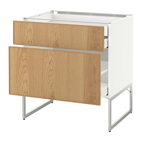 МЕТОД / МАКСИМЕРА Напольн шкаф 2фронт пнл/2низ/1вс ящ - белый, Экестад дуб, 80x60x60 см