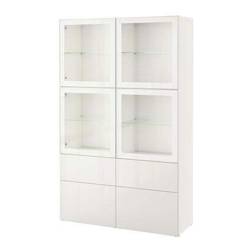 БЕСТО Комбинация д/хранения+стекл дверц - белый/Сельсвикен глянцевый/белый прозрачное стекло, направляющие ящика, плавно закр БЕСТО Комбинация д/хранения+стекл дверц - белый/Сельсвикен глянцевый/белый прозрачное стекло, направляющие ящика, плавно закр