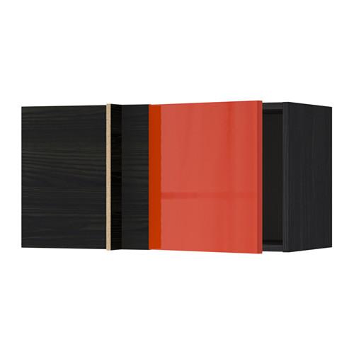 МЕТОД Шкаф навесной угловой - под дерево черный, Ерста глянцевый оранжевый МЕТОД Шкаф навесной угловой - под дерево черный, Ерста глянцевый оранжевый