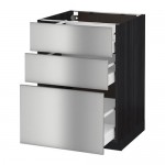 МЕТОД / МАКСИМЕРА Напольный шкаф с 3 ящиками - под дерево черный, Гревста нержавеющ сталь, 60x60 см МЕТОД / МАКСИМЕРА Напольный шкаф с 3 ящиками - под дерево черный, Гревста нержавеющ сталь, 60x60 см