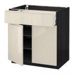 МЕТОД / МАКСИМЕРА Напольный шкаф+ящик/2дверцы - под дерево черный, Воксторп глянцевый светло-бежевый, 80x60 см МЕТОД / МАКСИМЕРА Напольный шкаф+ящик/2дверцы - под дерево черный, Воксторп глянцевый светло-бежевый, 80x60 см