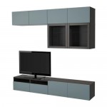 БЕСТО Шкаф для ТВ, комбин/стеклян дверцы - черно-коричневый/Вальвикен серо-бирюзовый, прозрачное стекло, направляющие ящика,нажимные БЕСТО Шкаф для ТВ, комбин/стеклян дверцы - черно-коричневый/Вальвикен серо-бирюзовый, прозрачное стекло, направляющие ящика,нажимные