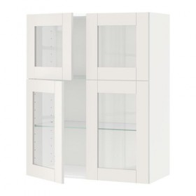 METOD навесной шкаф с полками/4 стекл дв белый/Сэведаль белый 80x100 см