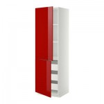МЕТОД / ФОРВАРА Высокий шкаф+полки/3 ящика/2 дверцы - 60x60x200 см, Рингульт глянцевый красный, белый МЕТОД / ФОРВАРА Высокий шкаф+полки/3 ящика/2 дверцы - 60x60x200 см, Рингульт глянцевый красный, белый