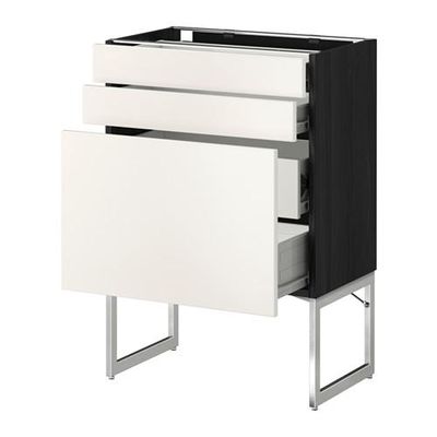 МЕТОД / ФОРВАРА Напольн шкаф 3фронт пнл/2низ/2ср ящ - 60x37x60 см, Веддинге белый, под дерево черный МЕТОД / ФОРВАРА Напольн шкаф 3фронт пнл/2низ/2ср ящ - 60x37x60 см, Веддинге белый, под дерево черный