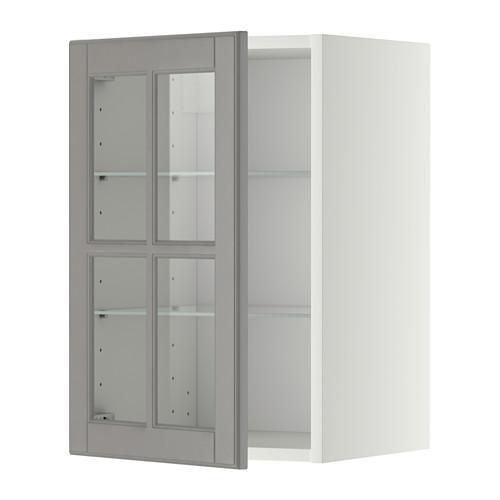 МЕТОД Навесной шкаф с полками/стекл дв - белый, Будбин серый, 40x60 см