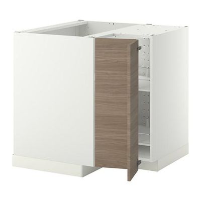 МЕТОД Угл напольн шкаф с вращающ секц - Брокхульт под грецкий орех светло-серый, белый