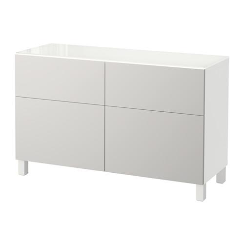 БЕСТО Комбинация для хранения с ящиками - белый/Лаппвикен светло-серый, направляющие ящика,нажимные