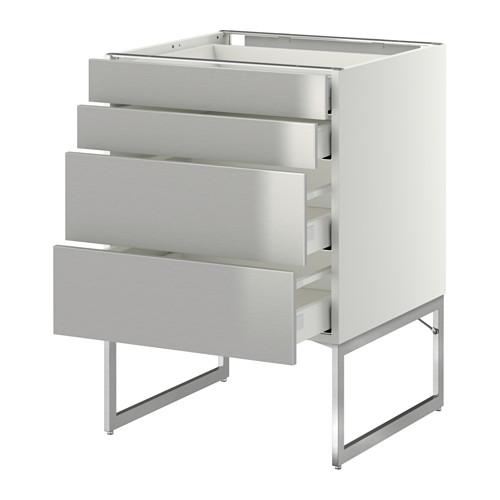 МЕТОД / МАКСИМЕРА Нплн шк 4 фронт/2 низк/2средн ящ - белый, Гревста нержавеющ сталь, 60x60x60 см МЕТОД / МАКСИМЕРА Нплн шк 4 фронт/2 низк/2средн ящ - белый, Гревста нержавеющ сталь, 60x60x60 см