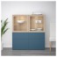 БЕСТО Комбинация д/хранения+стекл дверц - под беленый дуб Вальвикен/темно-синий прозрачное стекло, направляющие ящика, плавно закр