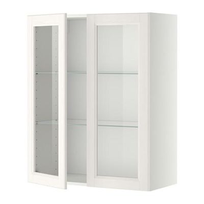 МЕТОД Навесной шкаф с полками/2 стекл дв - 80x100 см, Лаксарби белый, белый
