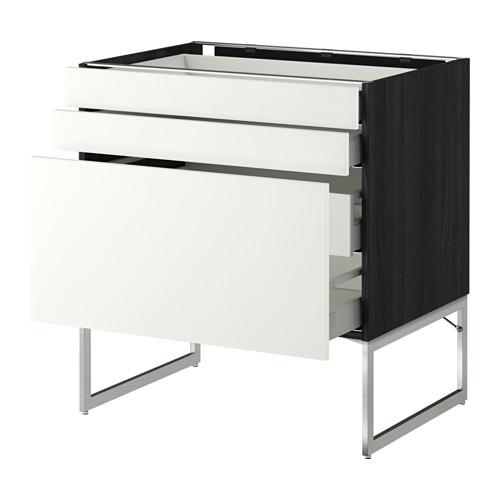 МЕТОД / МАКСИМЕРА Напольн шкаф 3фронт пнл/2низ/2ср ящ - под дерево черный, Хэггеби белый, 80x60x60 см