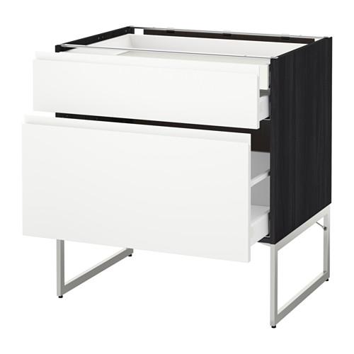 МЕТОД / МАКСИМЕРА Напольн шкаф 2фронт пнл/2низ/1вс ящ - под дерево черный, Воксторп белый, 80x60x60 см