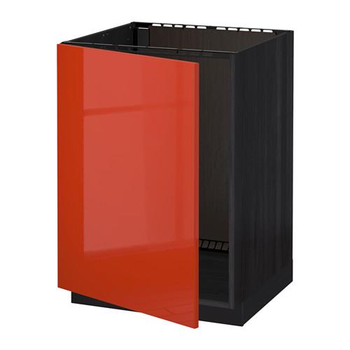 МЕТОД Напольный шкаф для раковины - под дерево черный, Ерста глянцевый оранжевый