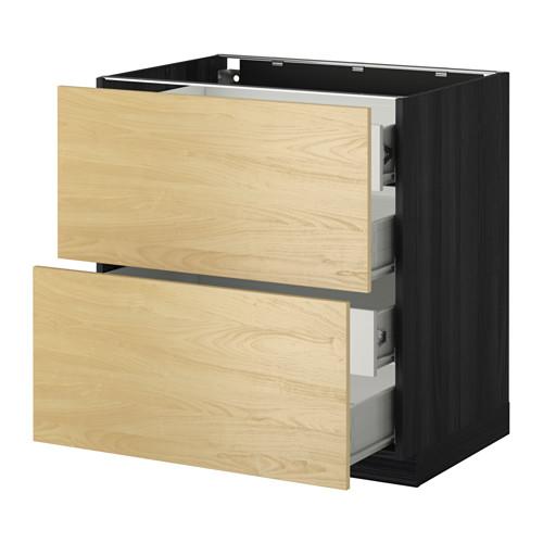 МЕТОД / ФОРВАРА Напольн шкаф 2 фронт пнл/4 средн ящ - под дерево черный, Тингсрид под березу, 80x60 см
